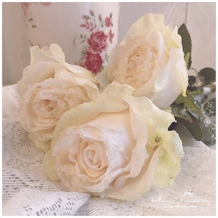 Stielblume Rose Cream geeist Blume Kunstblume