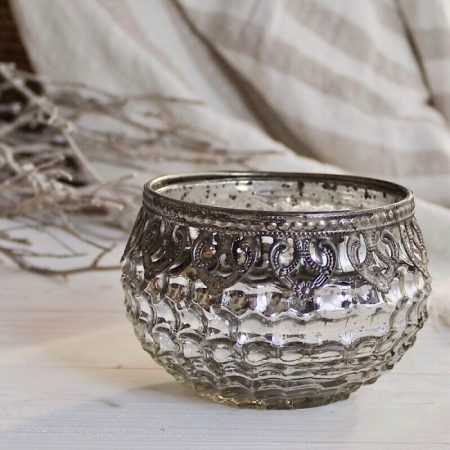Teelichtglas Dekor Silber rund Chic Antique