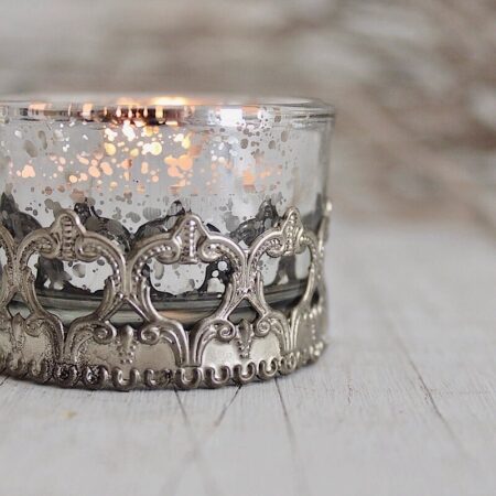 Teelichtglas Metall Dekor Silber Kleine Gelegenheiten Shabby Vintage Store
