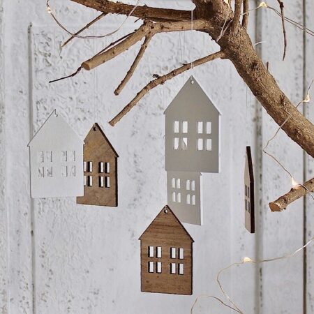 Anhänger “Haus” 6×4cm Natur Holz Set/8