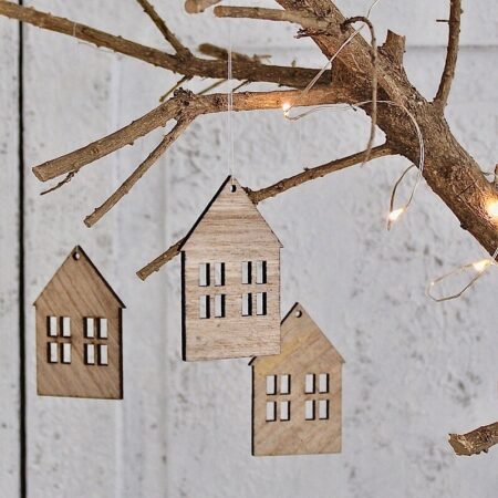 Anhänger “Haus” 6×4cm Natur Holz Set/8