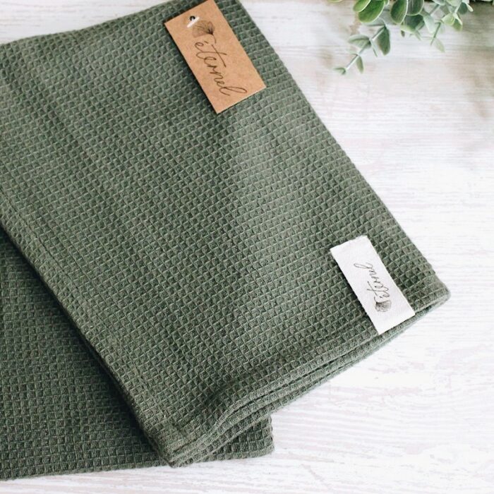 Geschirrtuch Olive aus Baumwolle mit Waffelstruktur