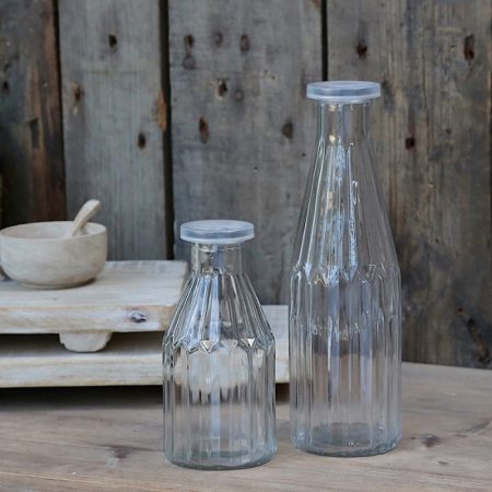 Flasche mit Deckel transparent Glas rund Chic Antique