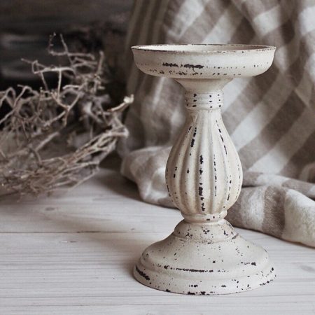 Kerzenständer Holz Antik Cream rund Chic Antique