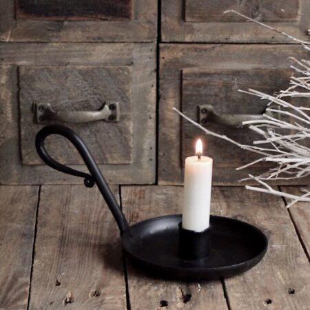 Kerzenständer mit Teller rund Eisen Schwarz matt