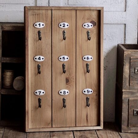 Schlüsselbrett mit 9 Haken Holz Keramik Chic Antique