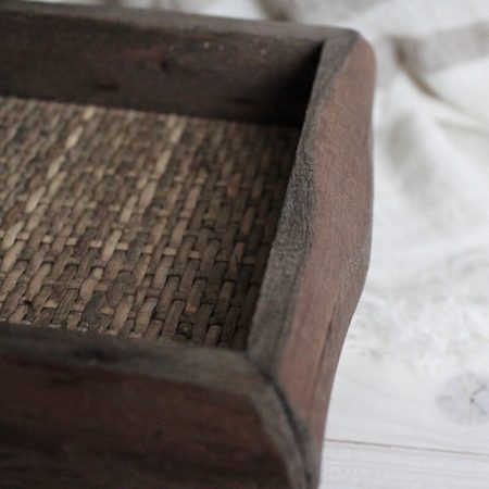 Tablett auf Füsse Holz Rattan rechteckig Chic Antique