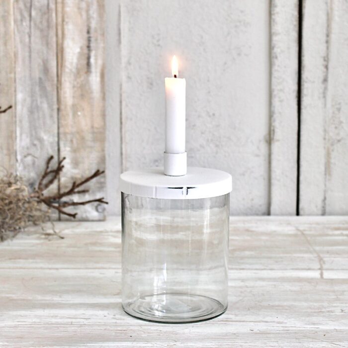 Kerzenständer ClairBlanc aus Glas und Metall im Shabby Chic