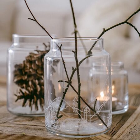 Vase “Schneelandschaft” Ø10×14cm Klar Weiß Glas