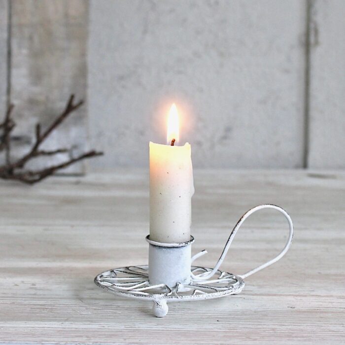 Kerzenhalter Filigran Kerzenständer aus Metall in Weiss Shabby Chic