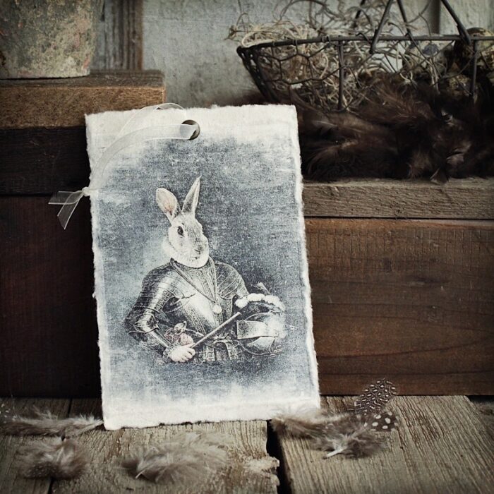Nostalgie Anhänger Karte Hase Papier Mehrfarbig 15,5x10,5cm