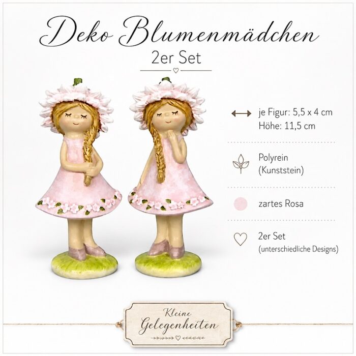 Deko Figur Blumenmädchen aus Polyresin im 2er Set in zartem Rosa