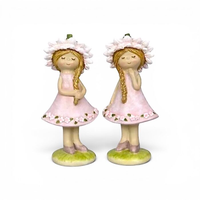 Deko Figur Blumenmädchen aus Polyresin im 2er Set in zartem Rosa