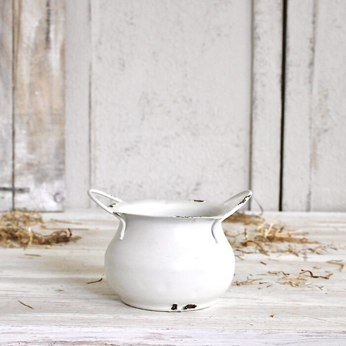 Kübel Weiss Metall Übertopf Blumentopf Shabby Chic