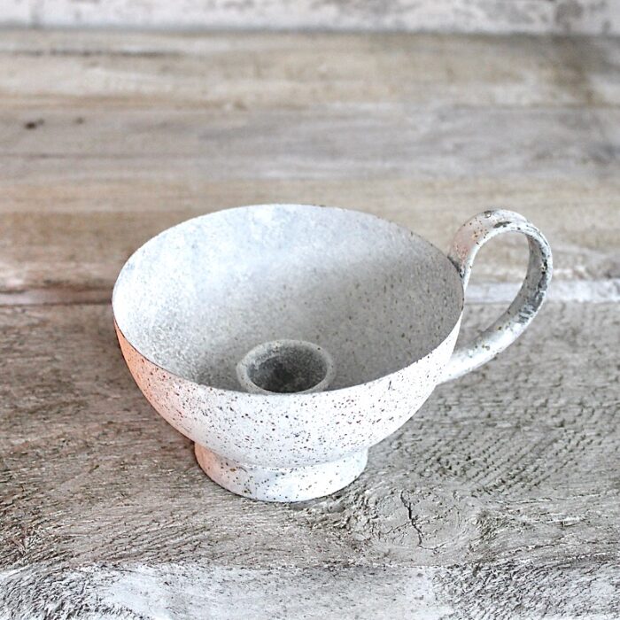 Kerzenhalter Tassenform Eisen Shabby Chic Weiss