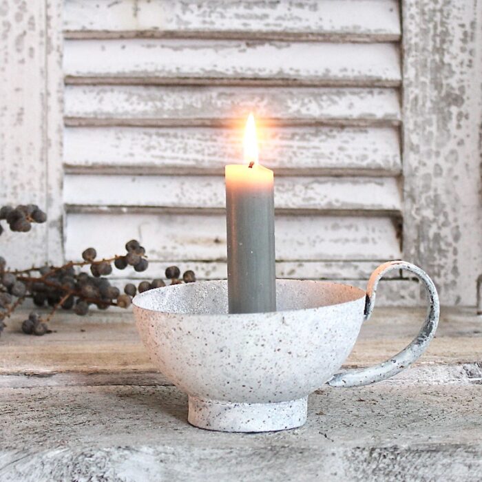 Kerzenhalter Tassenform Eisen Shabby Chic Weiss