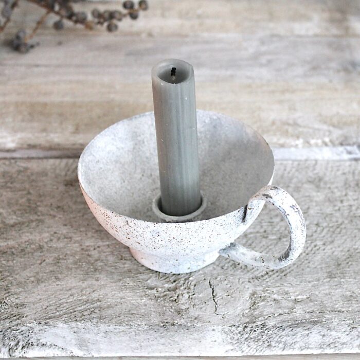 Kerzenhalter Tassenform Eisen Shabby Chic Weiss