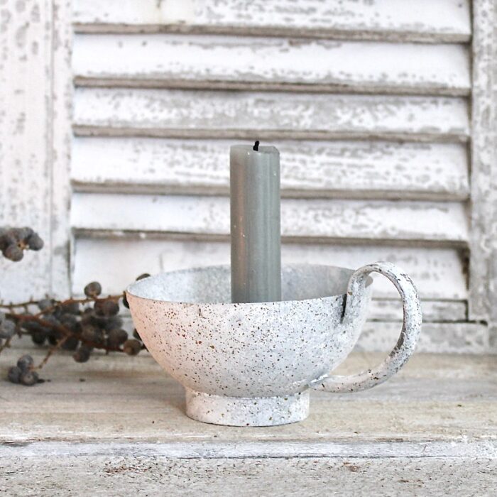 Kerzenhalter Tassenform Eisen Shabby Chic Weiss