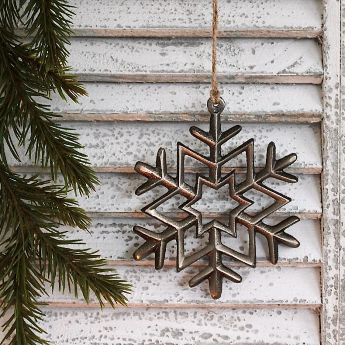 Schneeflocke Aluminium Altgold Ø 11 cm Anhänger Weihnachtsdeko